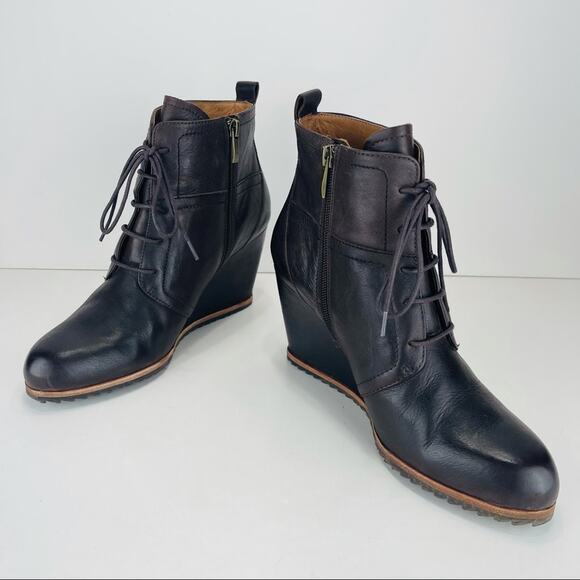 Anthropologie Biala Alyssa Brown Wedge Bootie Size 10 Luxury Leather Lace & Zip - Picture 11 of 16